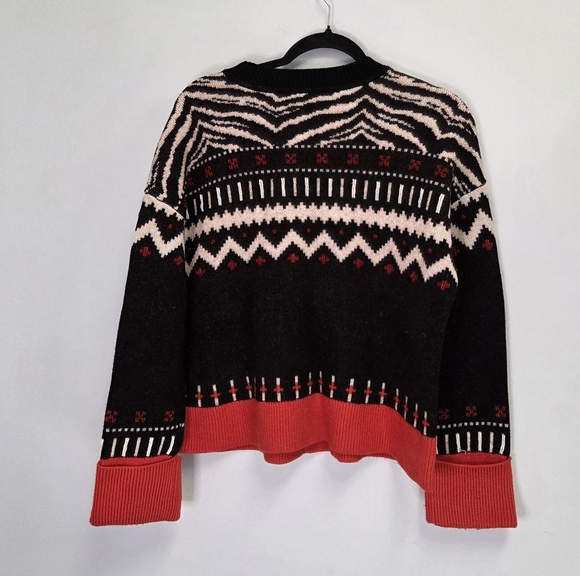 Kate Spade New York Zebra Fair Isle Wool Sweater Red/Black Beaded Size Large - Picture 2 of 9